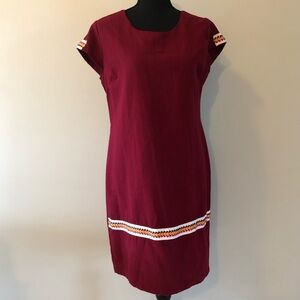 Women’s Guayaberas Gialez Mexican Red Sheath Linen Midi Dress size 36